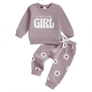 Carolilly Tenue pour nouveau-n&eacute; b&eacute;b&eacute; fille, ensemble de 2 pi&egrave;ces, imprim&eacute; l&eacute;opard/broderie floue de lettres, sweat-shirt &agrave; manches longues + pantalon, ensemble de surv&ecirc;tement taille &eacute;lastique, violet (BAOLILU, neuf)