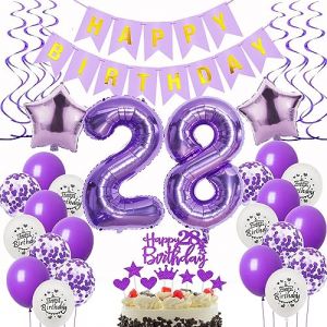 Decoration 28 Ans anniversaire Femme violet,Decoration anniversaire 28 ans Femme ballons 28 anniversaire Decoration lilas,ballon 28 anniversaire Decoration Femme violet gâteau 28 anniversaire Femme (Oumezon, neuf)