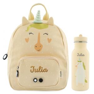 upstitch studio Trixie Sac à dos et gourde pour enfants, sac à dos de maternelle, sac à dos et gourde pour enfants, personnalisables avec nom individuel ou en kit, Motif licorne, Set: Rucksack SMALL + (upstitch studio, neuf)