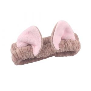 Serre-tête avec oreilles de chat mignonnes pour femmes et filles, bandeau de spa en polaire corail, accessoire de maquillage pour le visage (marron) (ZHYYLD, neuf)