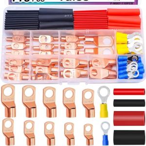 Taiss M6/M8 Cosses Tubulaires Kit 110PCS,pour Câble Électrique,Cosses de Embouts de Câble de Batterie,de raccordement en cuivre，avec un tube de rétrécissement thermique (zhi-yuan, neuf)