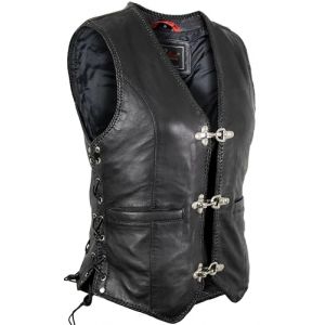 MDM Gilet en cuir d&rsquo;agneau pour femme, Noir, Slim Fit, sans manches, style biker (FR/ES, Alpha/lettres, S, Taille normale, Taille normale, Noir) (MDM LEDERHAUS, neuf)