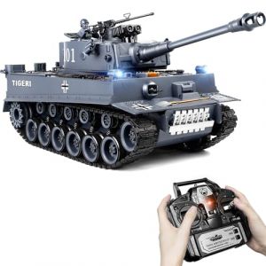 Supdex Tank Telecommand&eacute; Tiger I 1/18, R&eacute;servoir T&eacute;l&eacute;commande Mod&egrave;le Blind&eacute; de Combat 2,4GHz, Mod&egrave;le Char de Combat, Crawler R&eacute;servoir T&eacute;l&eacute;command&eacute; avec Tir et Sons R&eacute;alistes pour Enfants et Adultes (YuuDelvv, neuf)
