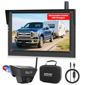 AUTO-VOX Solaire Magnétique Camera De Recul sans Fil: Inclut Un Sac De Transport, Installation Facile en 1 Min, Moniteur 5" 1080P, Portée Stable De 115m, pour Camion, Remorque, Camping Car, Van (Boscam EU Distributor, neuf)