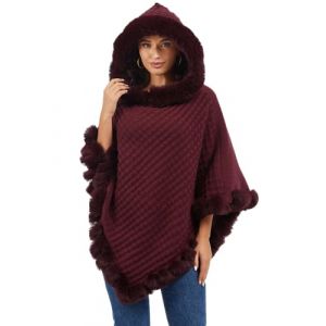 Rayson Poncho Femme Hiver Elégant Chaud Châle avec Tricoté à Capuche Manteau en Fausse Fourrure pour l' Automne Hiver(Bordeaux) (RSSAA, neuf)