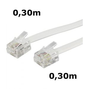 DITM&reg; Cordon T&eacute;l&eacute;phone/ADSL - RJ11 m&acirc;le/m&acirc;le - Blanc - 0,30 m - Haute qualit&eacute; et Vitesse sup&eacute;rieure - Broches de Contact Plaqu&eacute; Or - Relie Modem ou routeur &agrave; la Prise t&eacute;l&eacute;phonique - Blanc - 0,30 m (DITM, neuf)