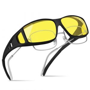 konqkin lunettes conduite de nuit homme femme,lunette vision nocturne,lunette anti eblouissement enveloppantes conduire jaune,surlunettes conduite de nuitm Polaris&eacute;es,Noir (huixii, neuf)