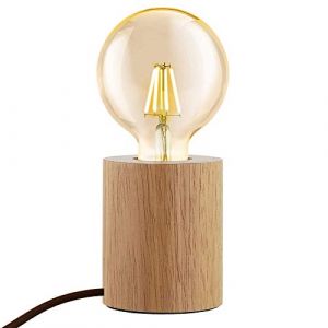 Lampe de table en bois ronde,lampe de table industrielle rétro,moderne,E27 lampe de chevet,lampe avec interrupteur,chambre à coucher, le salon, le studio, le café, le bar.(sans ampoules) (Chao Zan Maoyi, neuf)