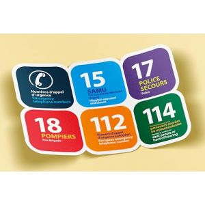 SC ® - Sticker/Autocollant - Numéros d'appel d'urgence - Affichage Police Pompier SAMU - Fabrication Française (Largeur 18 cm/Hauteur 12 cm) (S-C, neuf)