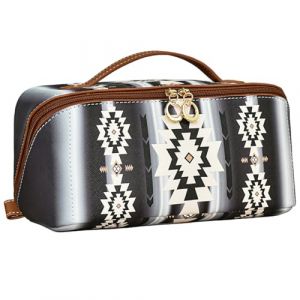 Trousse de maquillage Boho capacit&eacute; en cuir PU, trousse de toilette voyage &eacute;tanche pour femme &ndash; &Eacute;tui transport unique style boh&egrave;me (noir) Western, Boho, cuir Mak (Msocorunws, neuf)