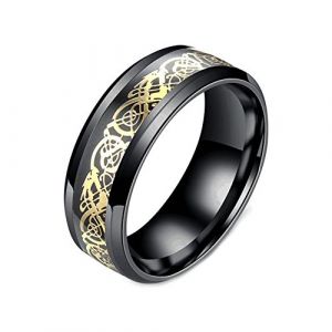 PAMTIER Bague 8 mm en acier inoxydable pour homme et femme, design dragon noir, bague de mariage verte avec motif dragon, Titane Acier inoxydable (BrandPAMTIER, neuf)