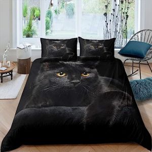 Homemissing Chat Parure de Lit Pet Cat Pattern Literie Set Enfants Mignon Chaton Couette Gar&ccedil;ons Filles l&eacute;ger Microfibre myst&eacute;rieux Chat Noir Housse de Couette 200x200cm d&eacute;coration 3 pi&egrave;ces (Bofanshangmao, neuf)