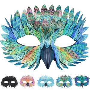 CWENDANER &Eacute;l&eacute;gant masque d'oiseau avec plumes 5 couleurs Demi-masque pour carnavals, bal masqu&eacute; et carnaval (multicolore, pour les f&ecirc;tes &agrave; th&egrave;me et le carnaval) (vert) (Jie&M, neuf)