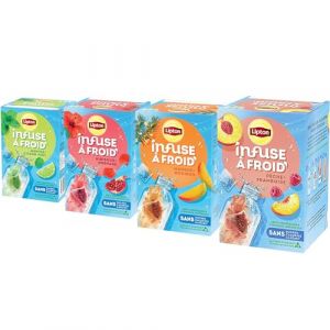 Lipton Infuse à Froid, Assortiment de 4 Parfums, Boisson d'été rafraichissante, Eau aromatisée healthy, Grenade Hibiscus, Pêche Framboise, Mangue Rooibos, Menthe Citron Vert, 60 sachets Pyramid (PENNGUIN-FR-CAMON, neuf)