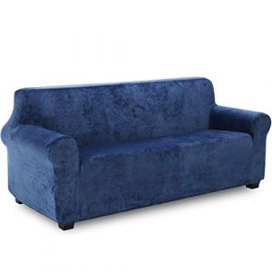 TIANSHU Housse de canapé 3 Place en Velours,Housse de canapé en Peluche en Velours Doux pour canapé,Housses de Meubles de Luxe élégantes avec Accoudoirs Revêtement de Canapé (Bleu Foncé) (TIANSHU FR (Trademark registration No 018062900), neuf)