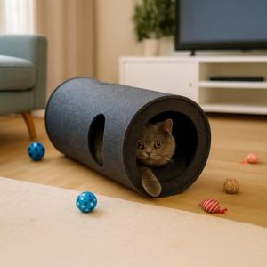 Tunnel pour chat - Aire de jeux pour chat - Espace de couchage pour chat - Pliable &agrave; 2 voies - Jouet interactif pop-up pour lapins, chiots, furets (anthracite) (siluk_24, neuf)