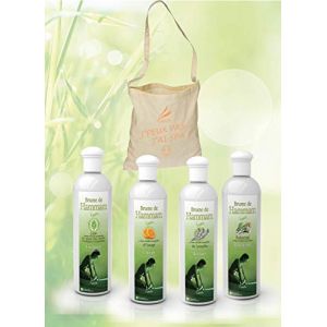 Camylle - La sélection Brume de Hammam avec en cadeau un superbe sac en coton comprenant quatre flacons : 1 x 250ml Luxe - 1 x 250ml Orange - 1 x 250ml Lavandin - 1 x 250ml Polynésie (Camylle, neuf)