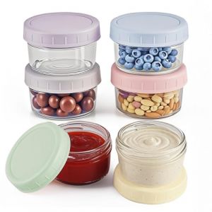 Lot de 6 pots de conservation bébé en verre avec couvercle hermétique – petit pot bébé repas, bocal en verre avec couvercle pour purée, sauce,yaourt – pot de conservation lait maternel empilable80 ml (YOUXUAN-J, neuf)
