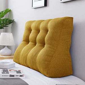 VERCART Coussin Lombaire Cale Oreiller de Lecture Coussin de Dos de Lit Triangulaire Traversin Tête de Lit pour Canapé Lit Lin Jaune 100cm (VerCart, neuf)