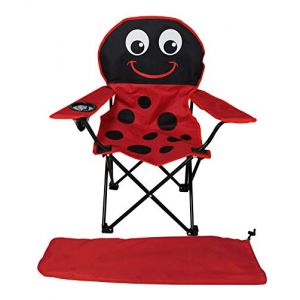 Fauteuil de pêche pliable pour enfant - Rouge et noir - Motif coccinelle - Avec porte-gobelet et sac (Mojawo, neuf)