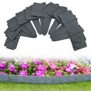 Bordure de pelouse 20pcs, 5m Anthracite Bordure de pelouse en Plastique Imitation Pierre, clôture de Jardin décorative, 1 élément (L x H) : 25x 23cm (Anthracite, 20pcs) (SHAIKUNOUZHOU, neuf)