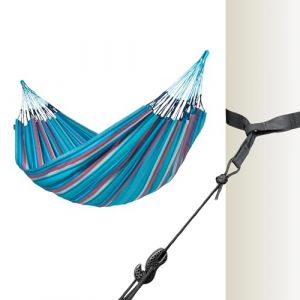 La Siesta® Hamac classique double Brisa avec support d'arbre – Kit de suspension pour intérieur et extérieur – Résistant aux intempéries – Motif vague (LA SIESTA, neuf)
