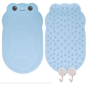 Yeria a Tapis de Bain antid&eacute;rapant pour b&eacute;b&eacute; en Forme de Grenouille Amusante, sans BPA, 76 x 45 cm, avec 2 Crochets de Suspension, Tapis de Bain antid&eacute;rapant pour Baignoire et Douche de b&eacute;b&eacute; (Bleu) (Light Chaser FR, neuf)