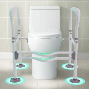 Fiutazge rehausseur toilette adulte,Rehausseur WC Adulte réglable en hauteur, Robustes barre d'appui wc avec Pinces rotatives à 360° pour Personnes âgées Handicapés et Enceintes, Blanc (Fiutazge-One, neuf)