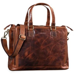 STILORD 'Claire' Sac Business Femme en Cuir Véritable 15 Pouces | Cartable | Sacoche pour Ordinateur Portable DIN A4 | Sac à Bandoulière et à Main pour Bureau, Couleur:Kara - Cognac (STILORD Cuir, neuf)