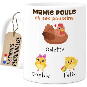 Cupdarling® Mug Mamie Personnalisé avec 1-8 Petits-Enfants - Tasse Cadeau Grand-Mère Poule - Fête Des Grand-Mères - Anniversaire - 330 mL Céramique - 2 Poussins (Tassenliebling, neuf)