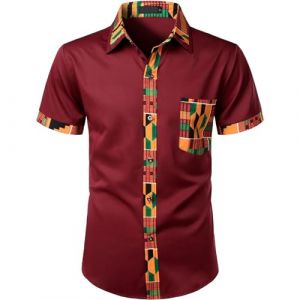 YOSUWOAI Vêtements africains pour homme Dashiki Chemise africaine Patchwork Sac Imprimé Afrique Chemise Africaine Tribal Robe Chemises Traditionnelles pour Club Party, O vin, 3XL (LDeianp, neuf)