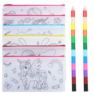 BCHKO 6 Trousse Licorne à Colorier pour Enfants avec Crayons de Couleur Strass Autocollants DIY Pochette Zip en Tissu Motif à Peindre Filles Kit de Création (MIAO YONGXUAN SHOP, neuf)