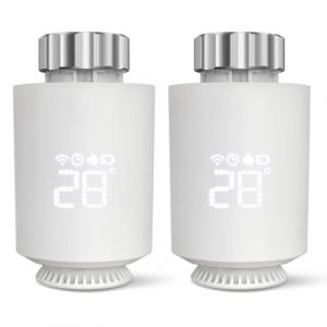 Vanne Thermostatique Radiateur, Tête Thermostatique Connectée, Vanne Thermostatique Connectée Intelligente Programmable, Contrôle Vocal, Compatible avec Alexa/Google Assistant (2PCS) (MISOO MISU, neuf)