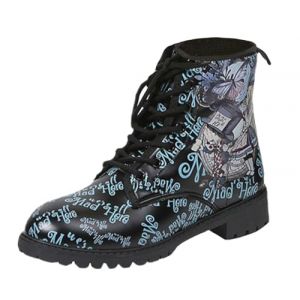 Ulalaza Bottes pour Femmes Bout Rond Talons Bloc Bottines Plateforme Gothique &Agrave; Lacets Punk Bottes De Combat De Moto en Cuir Imprim&eacute; Multicolore Grosses Bottes Courtes (ToBe-One, neuf)