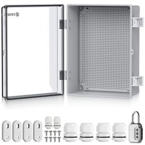 EYPINS Bo&icirc;tier &Eacute;lectrique &Eacute;tanche IP67 Ext&eacute;rieur en ABS &Eacute;pais 3mm Coffret de Jonction &Eacute;tanche avec Plaque R&eacute;sistant &agrave; 60kg Imperm&eacute;able pour Piscine, Jardin,Projets DIY (40 * 30 * 16cm-Transparent) (eYpins-FR, neuf)