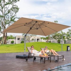 PURPLE LEAF Parasol Déporte 3 x 3,65 m Rectangulaire, Parasol De Jardin Extérieur Toit à Double Rotatif 360°, Armature de Parapluie en Aluminium, Avec Protection Solaire UPF50+, Pour Terrasses, Beige (PURPLE LEAF, neuf)