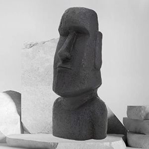 ECD Germany Statue Décorative Île de Pâques Rapa NUI Moai Tête 78cm Haut Figure en Résine Ornament du Jardin Résistant aux Intempéries Anthracite Aspect Basalte Sculpture Cadeaux Décoration de Bureau (ECD-Germany, neuf)