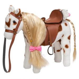 BEJOY Cheval en peluche jouet, cheval &agrave; brosser en peluche avec selle, r&ecirc;nes et &eacute;charpe en coton, jeu de r&ocirc;le cheval cadeau pour filles et enfants, 28 cm Appaloosa (BEJOY GLOBAL, neuf)