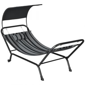 Outsunny Chaise Longue Bain de Soleil transat avec auvent, roulettes et Repose-tête, en Polyester et Acier, 240 x 92 x 148 cm, Gris foncé (Aosom FR, neuf)