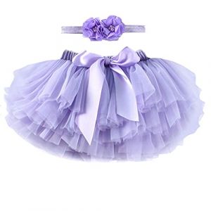 Vobozeany B&eacute;b&eacute; Fille Jupe Tutu en Tulle Doux + Bandeau &agrave; Fleurs Tutu Mini Jupe Princesse Pettiskirt Nouveau-N&eacute; Naissance Costume pour Photographie Anniversaire F&ecirc;te Bapt&ecirc;me (Vobony, neuf)