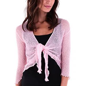 SHU-SHI - Cardigan/boléro à Nouer - pour Femme - Transparent/léger/tricoté - Taille Unique - Rose pâle (SHU-SHI EU, neuf)