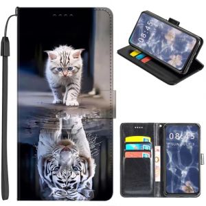 U.DARELIKE Coque Portefeuille pour Samsung Galaxy S21 Ultra Folio Etui à Rabat Motif Chat Tigre Blanc Cuir PU Cas de Téléphone Magnétique Housse de Protection pour Samsung Galaxy S21 Ultra (QC-EMART, neuf)