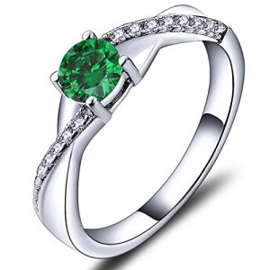 YL Bague de fiançailles Bague de mariage en argent 925 avec zircone cubique verte de 5 mm, bague à l'infini de pierre de naissance de mai, bague solitaire pour femme (taille 60) (YL Fine Jewelry, neuf)