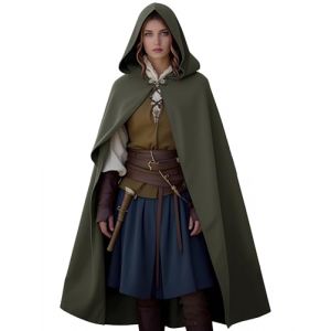 JDFAIJEAL Cape à capuche médiévale pour femme, longue cape à capuche victorienne de la Renaissance, pour carnaval, Halloween, vampires, sorcières, Vikings, cosplay. (vert kaki, taille unique) (ZDSDDP, neuf)