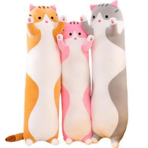 Kekeso Peluche Chat Oreiller G&eacute;ant, Corps de Chat Long - Doudou pour Enfants - Cadeau d'anniversaire et No&euml;l(Gris, 90cm) (Childlike World, neuf)