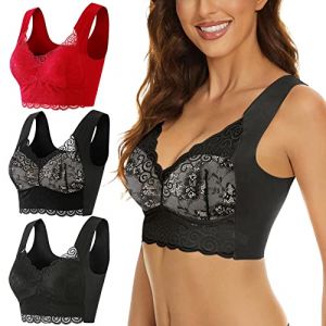 Lot de 3 Femme Soutien Gorge Grande Taille sans Armature Dos Nageur Dentelle Soutien Gorge sans Armature Brassière Femme Push up Col en V Bralette Comfit Brassiere sans Coutures (upperfeel, neuf)
