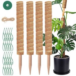 Tuteur Monstera - 4 Tuteurs Plantes Grimpantes 42 cm - Tuteurs Coco Extensibles - Tuteur Plante avec Corde de Jute, Scratch et Colliers de Serrage en &Eacute;pi, pour Monstera et Autres Plantes Grimpantes (AQUASAL, neuf)