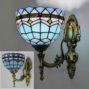 XINYASEE Applique murale Tiffany en verre bleu - Applique murale g&eacute;om&eacute;trique vintage en laiton, d&eacute;coration id&eacute;ale pour chambre, salle de bain, couloir(Plume-B) (XINYASEE, neuf)