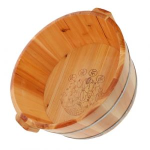 jojofuny Bain de Pieds en Bois Naturel 36 Cm Diam&egrave;tre X 16 Cm Hauteur Bassine Spa pour P&eacute;dicure et Massage Seau &agrave; Eau Profond pour Tremper les Pieds Soin Maison et Relaxation (Merlun, neuf)