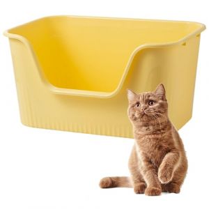 Vealind Grand bac &agrave; ordures pour Chat avec c&ocirc;t&eacute; Haut - Profondeur XL - Bac &agrave; ordures Bas - Anti-d&eacute;versement - avec po&ecirc;le &agrave; d&eacute;chets - Jaune (Starmd co Ltd, neuf)